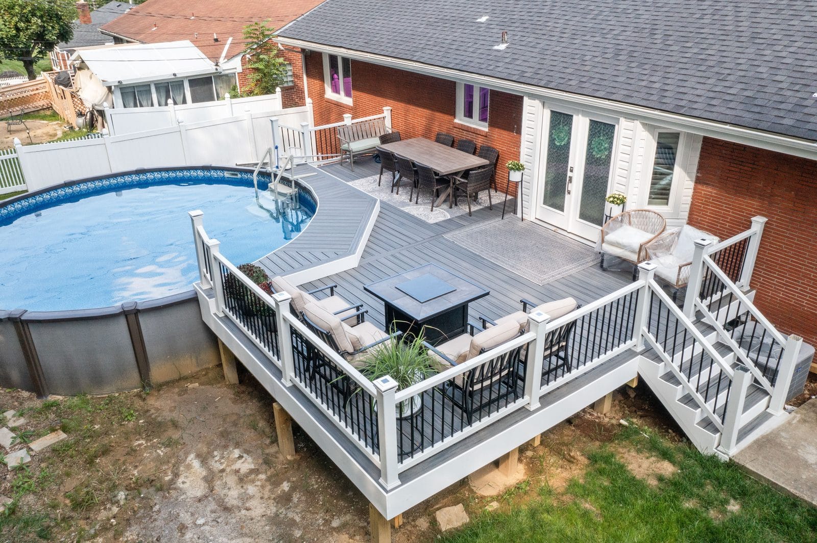 Aerial view of pool deck installation in Pittsburgh