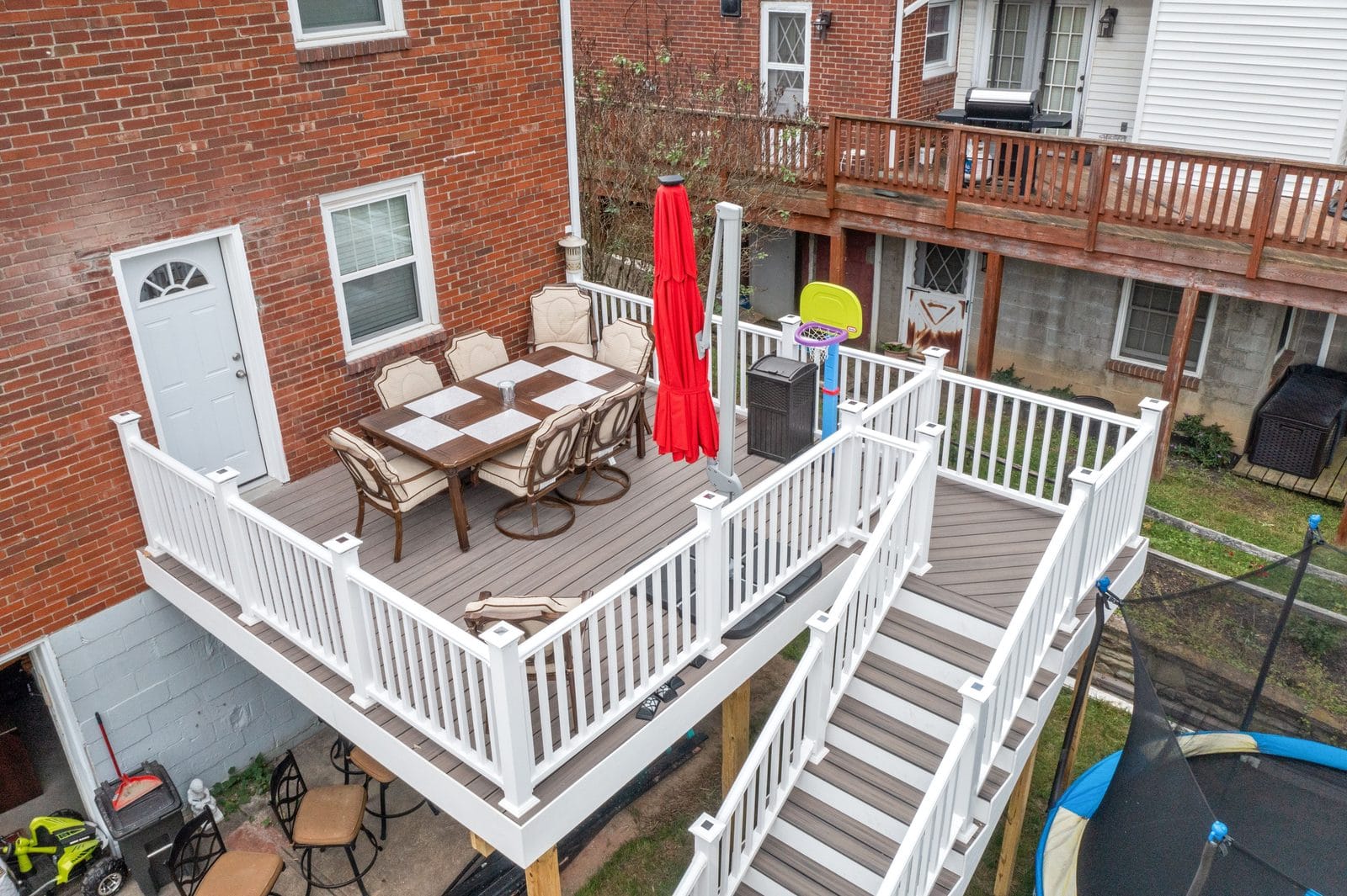 Aerial view of townhouse deck in Pittsburgh