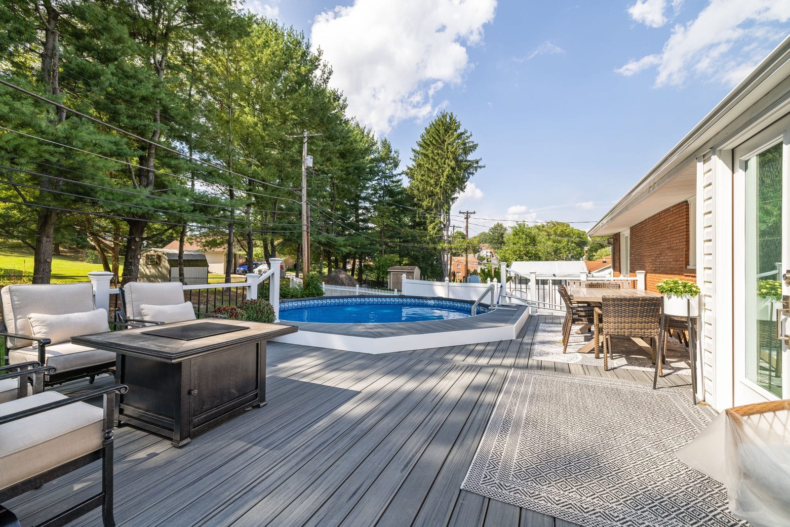 Composite pool deck with fire pit in Pittsburgh