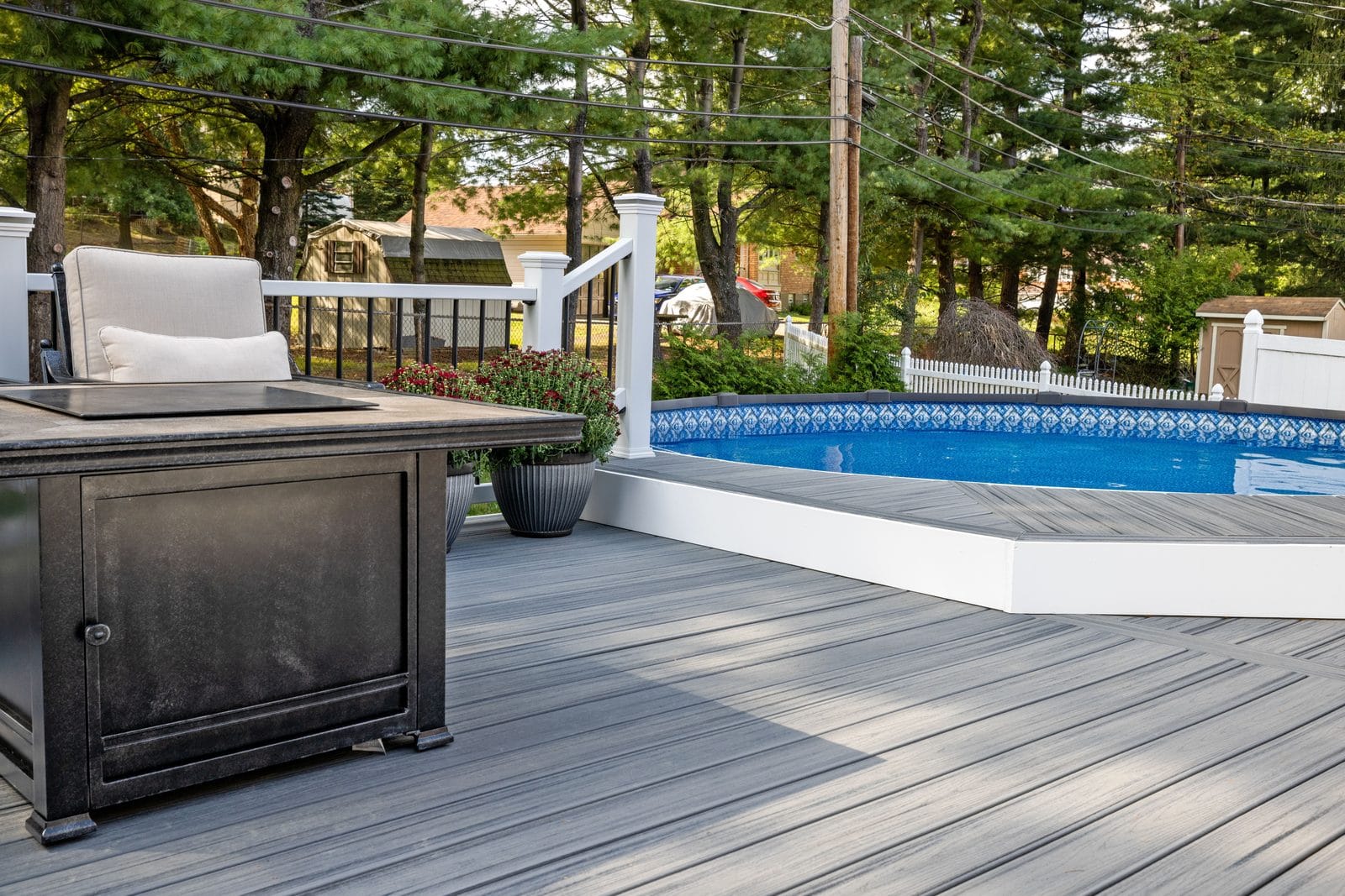 Pool deck with white railing in Pittsburgh