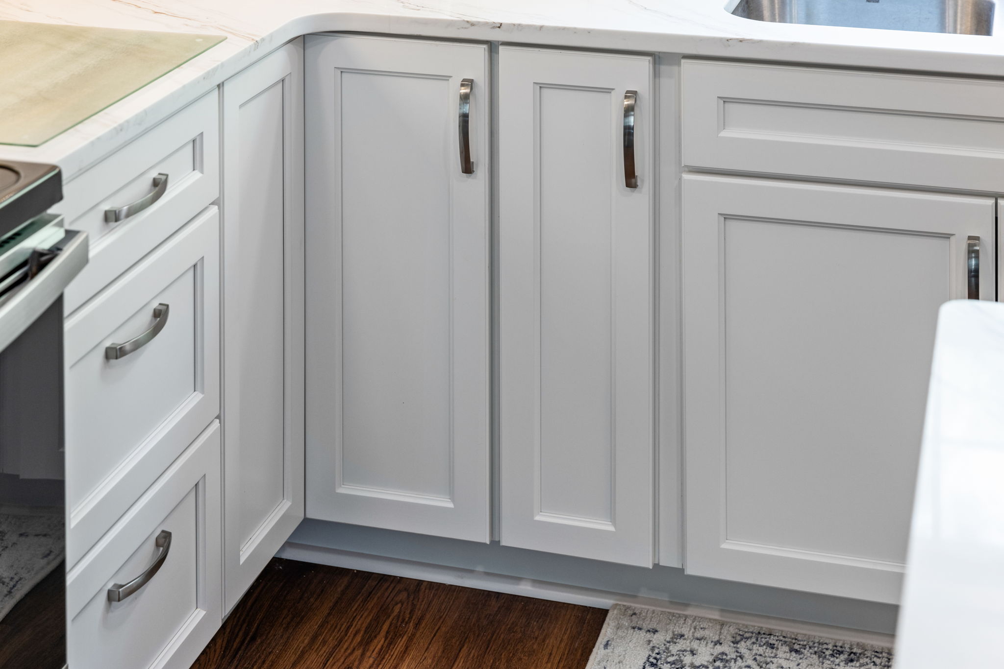 Custom white cabinet corner detail