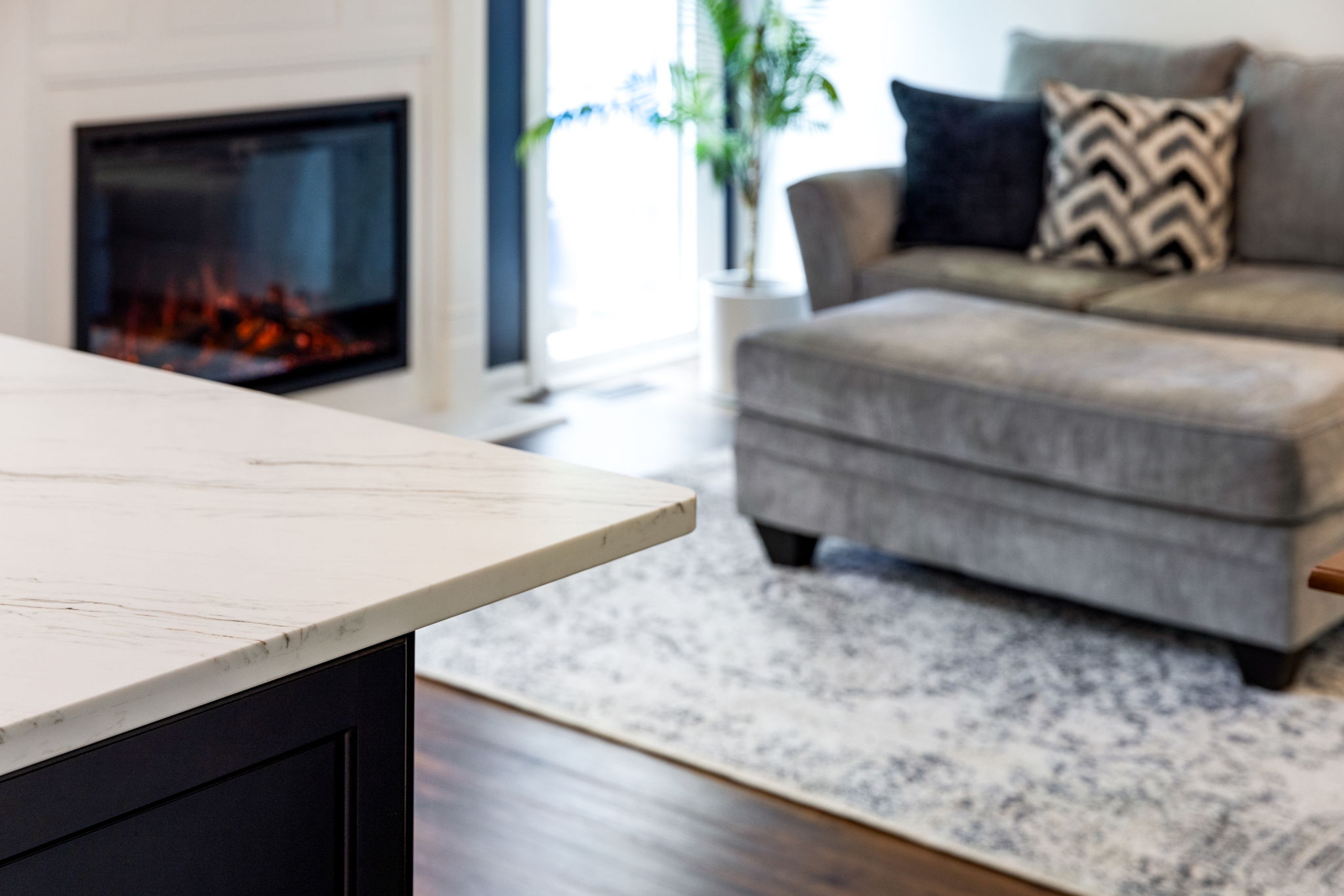 Kitchen window sink area with subway tile