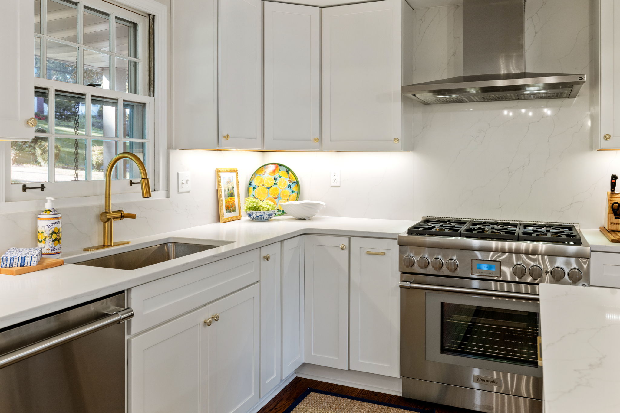 Kitchen island with globe pendant lights