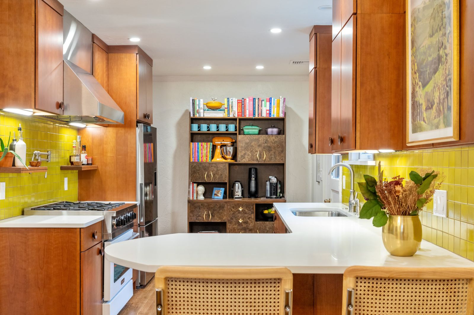 Stainless steel appliances in kitchen
