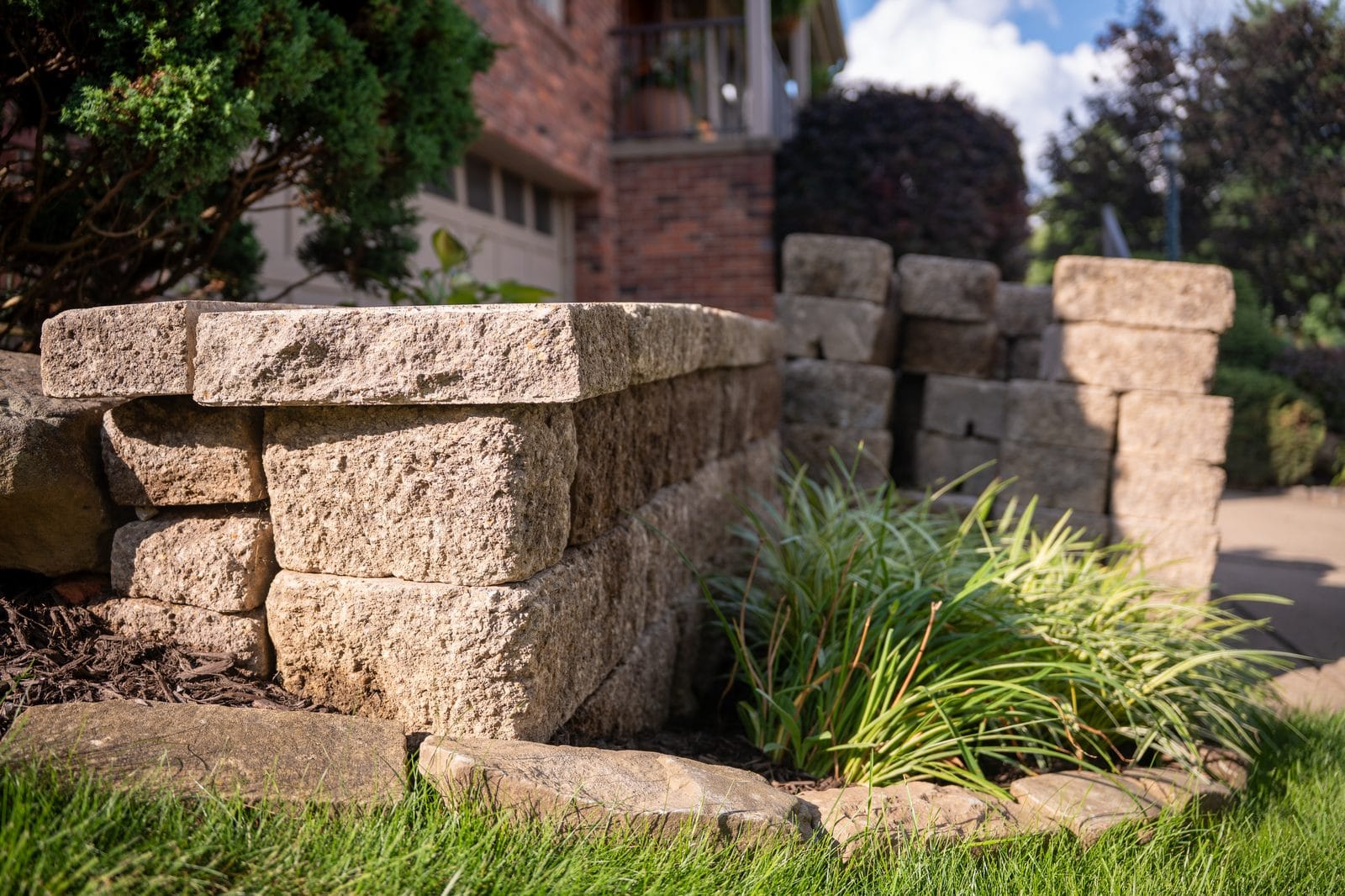 Block pillar retaining wall installation in Pittsburgh