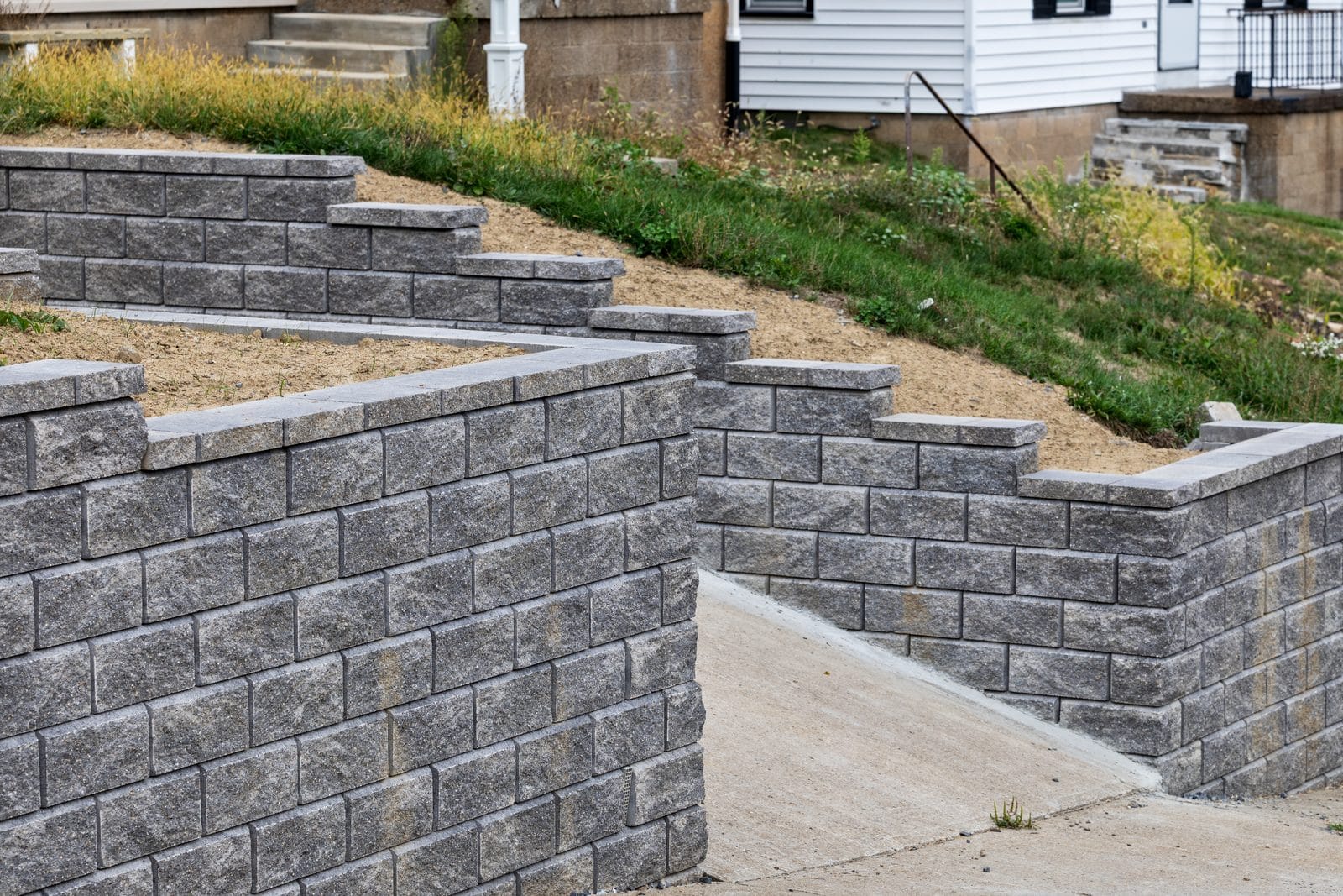 Gray block retaining wall in Pittsburgh