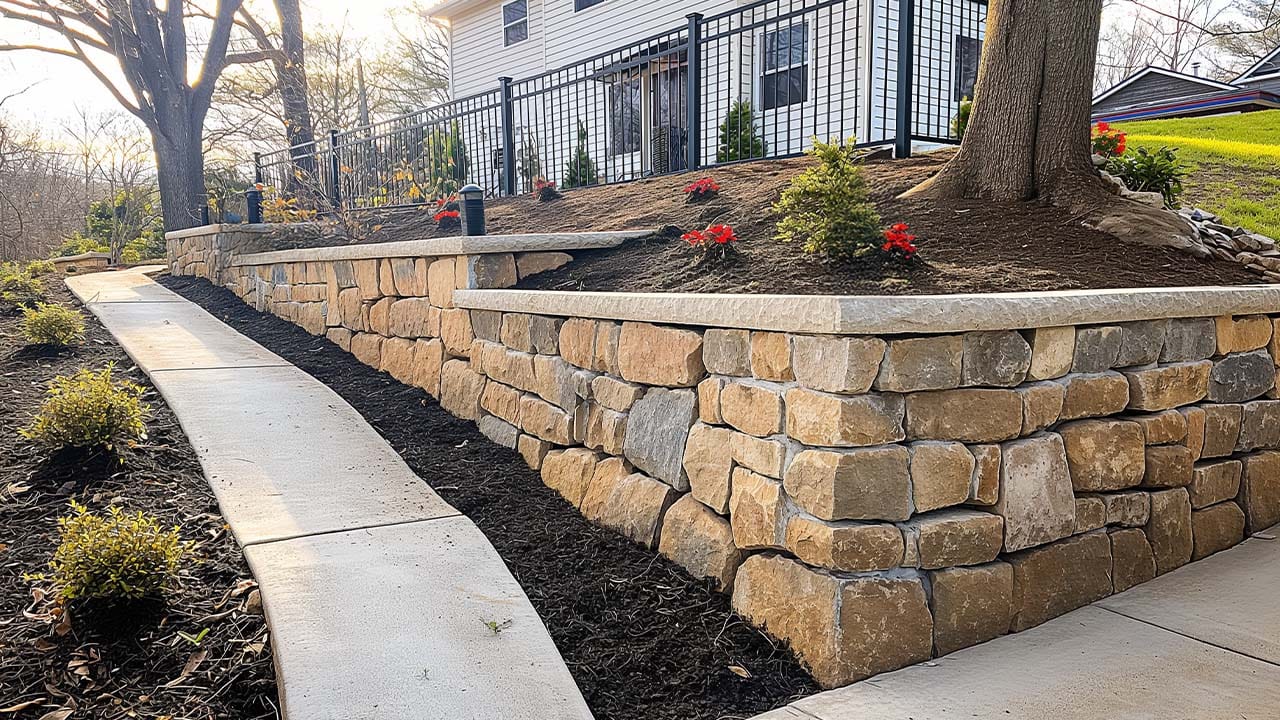 Rock retaining wall in Pittsburgh
