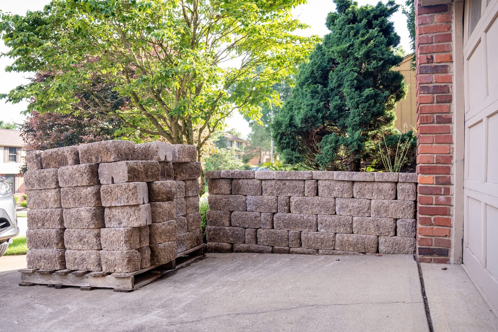 Stone wall with garden bed in Pittsburgh